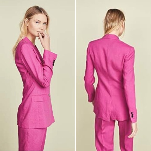 Vince Linen Blazer Jacket Double Breasted Tailor Pink Fuchsia Classic Preppy 8 - Picture 3 of 14